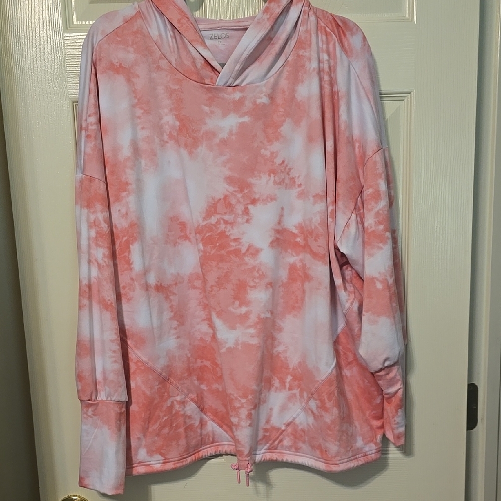 Zelos Pink and White Tie-Dye Hoodie Super Soft‎